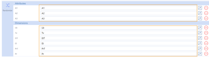 Sample of an assembly file with default values with labels with a yellow box around attributes and dimensions.